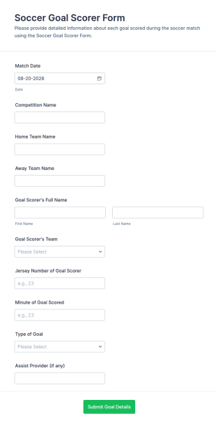 Soccer Goal Scorer Form Template