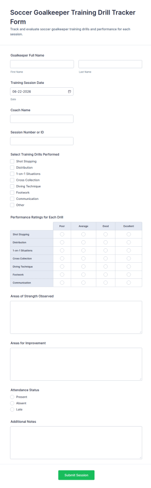 Soccer Goalkeeper Training Drill Tracker Form Template