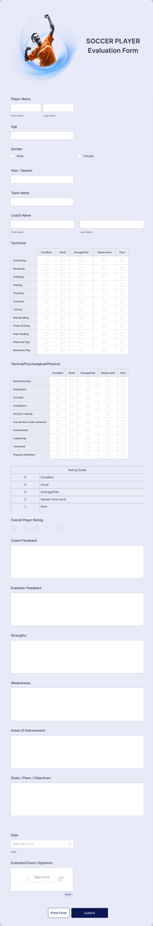 Soccer Player Evaluation Form Template