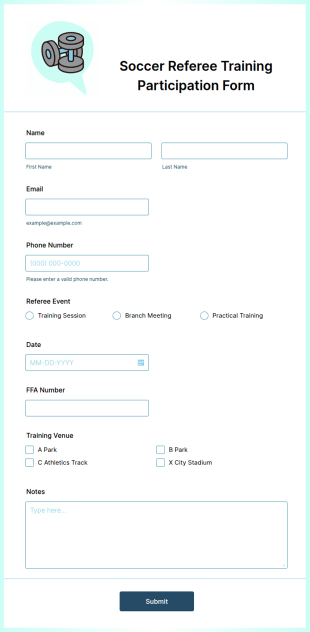 Soccer Referee Training Participation Form Template