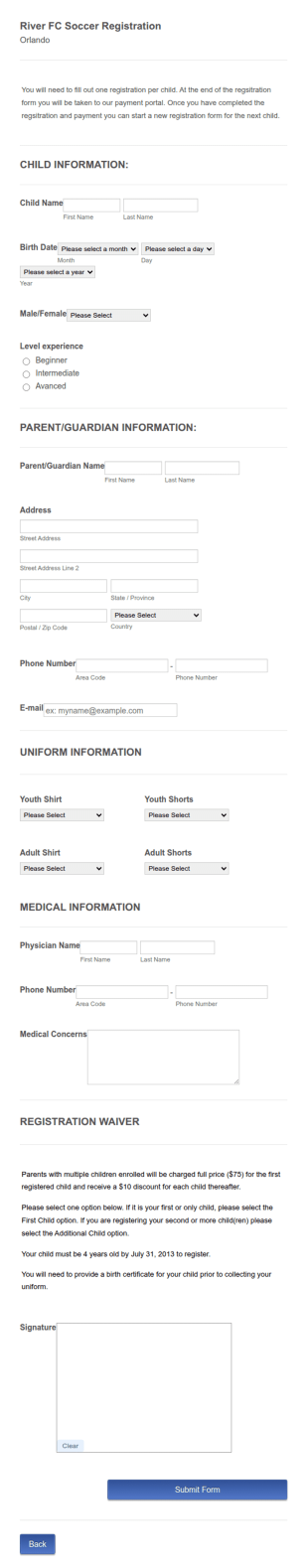 Soccer Registration Form Template