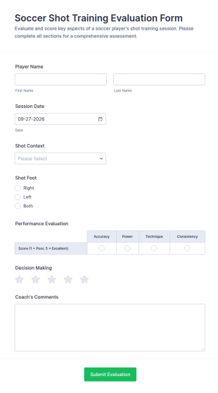 Soccer Shot Training Evaluation Form Template