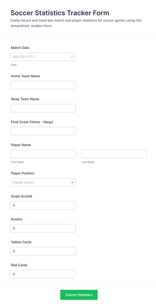 Soccer Statistics Tracker Form Template