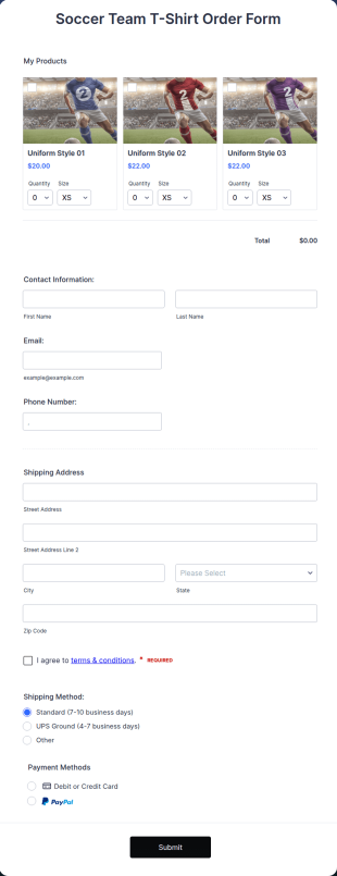 Soccer Team T Shirt Order Form Template