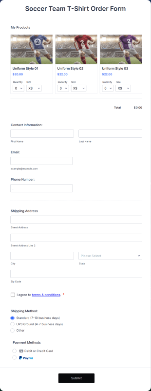Soccer Team T Shirt Order Form Template
