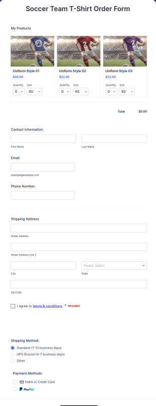 Soccer Team T Shirt Order Form Template