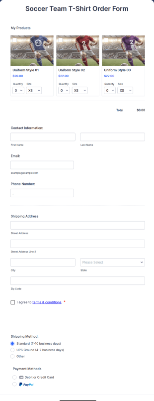Soccer Team T Shirt Order Form Template