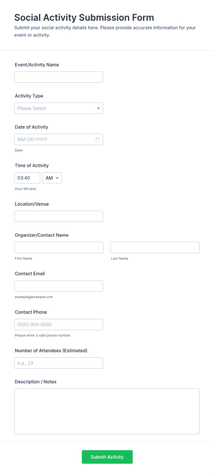 Social Activity Submission Form Template