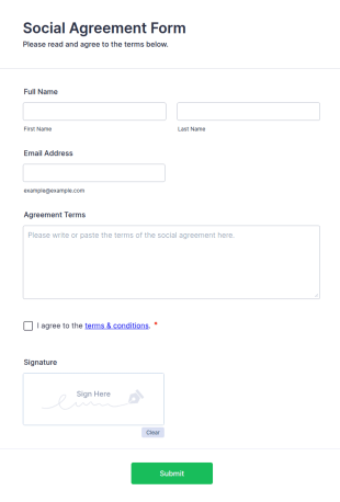 Social Agreement Form Template