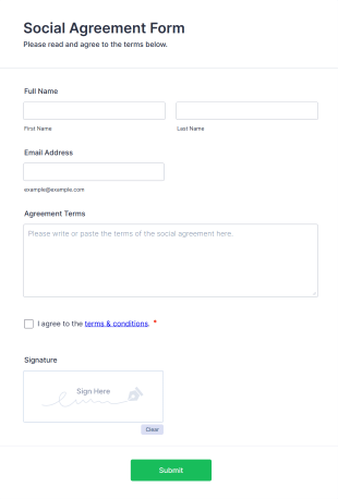 Social Agreement Form Template