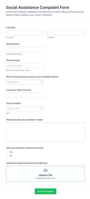 Social Assistance Complaint Form Template