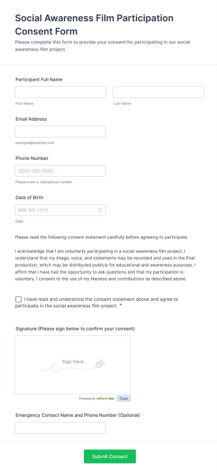 Social Awareness Film Participation Consent Form Template