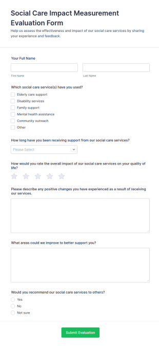 Social Care Impact Measurement Evaluation Form Template