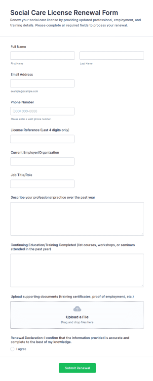 Social Care License Renewal Form Template