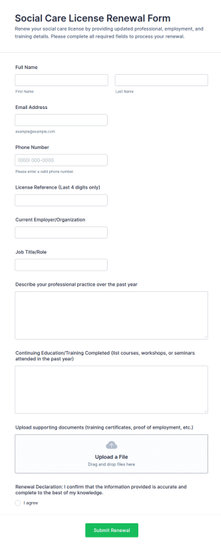 Social Care License Renewal Form Template