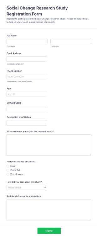 Social Change Research Study Registration Form Template
