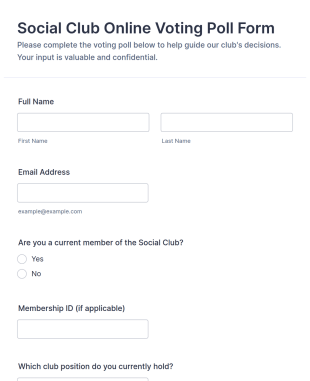 Social Club Online Voting Poll Form Template