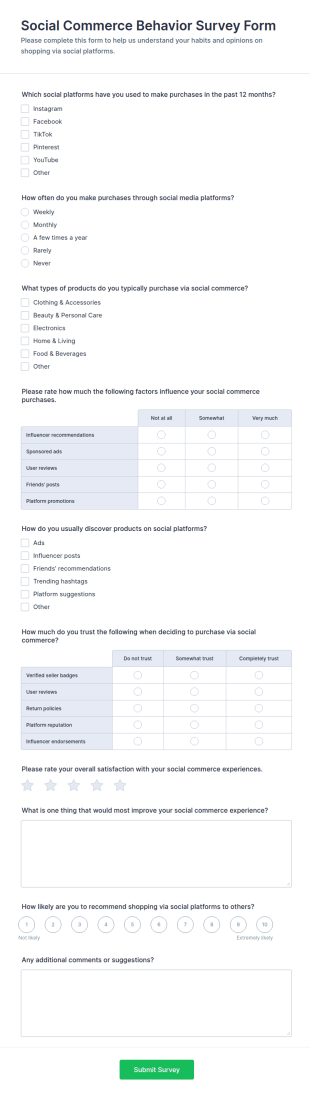 Social Commerce Behavior Survey Form Template