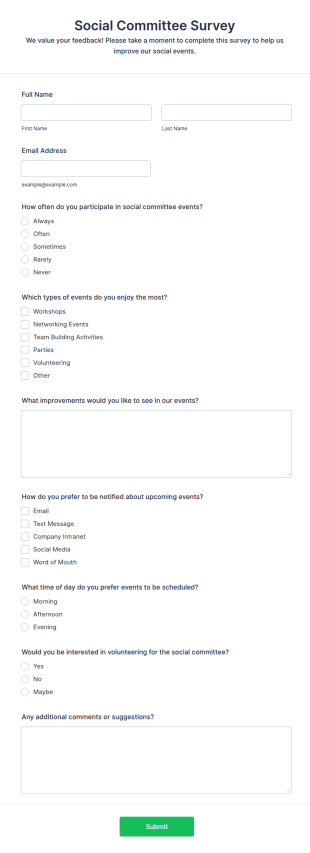 Social Committee Survey Form Template