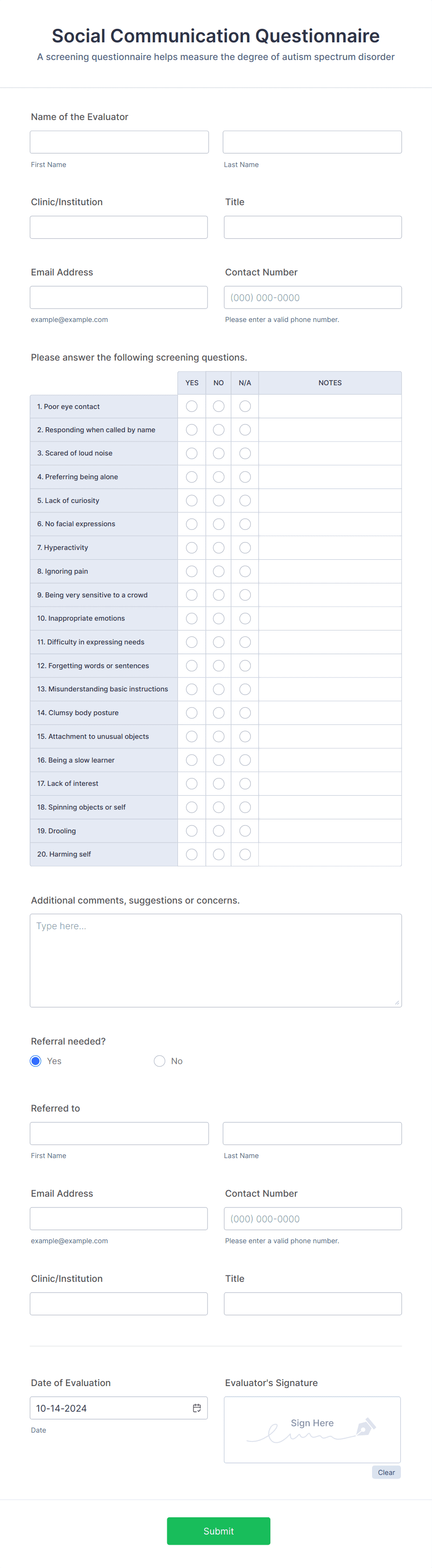 Social Communication Questionnaire Form Template | Jotform