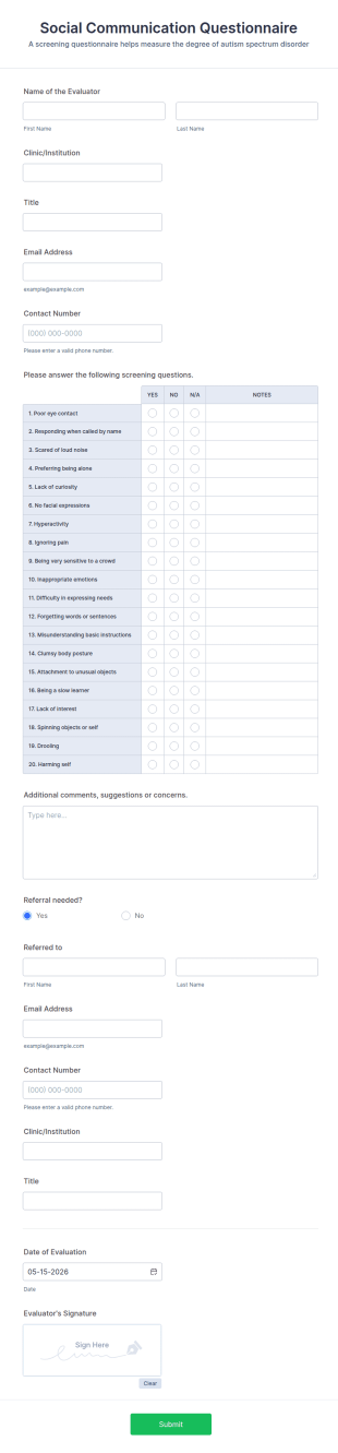Social Communication Questionnaire Form Template