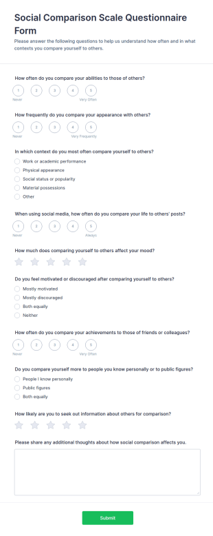 Social Comparison Scale Questionnaire Form Template