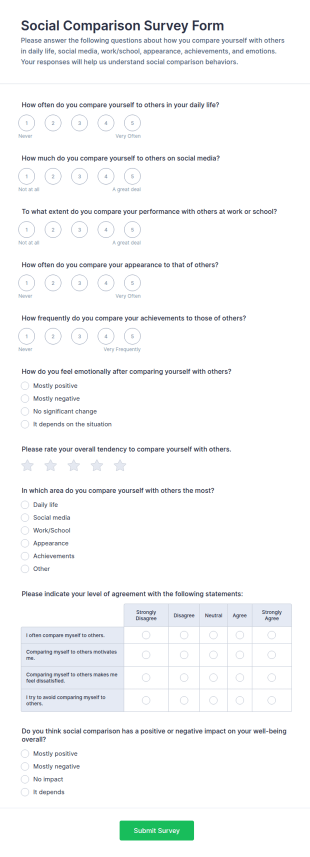 Social Comparison Survey Form Template