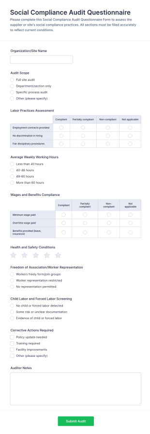 Social Compliance Audit Questionnaire Form Template