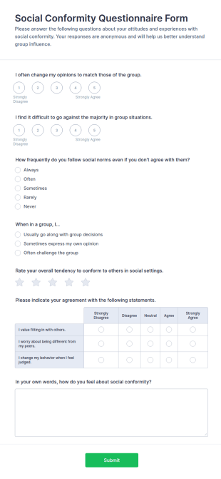 Social Conformity Questionnaire Form Template
