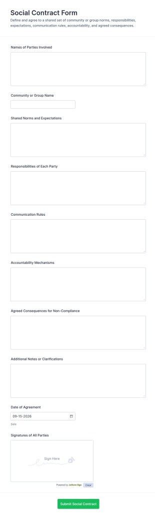 Social Contract Form Template