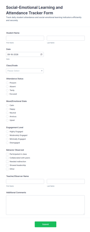Social Emotional Learning And Attendance Tracker Form Template