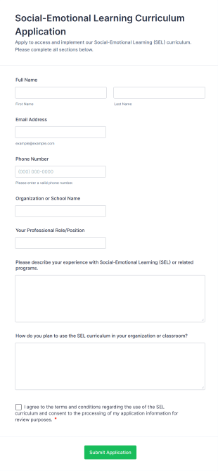 Social Emotional Learning Curriculum Application Form Template