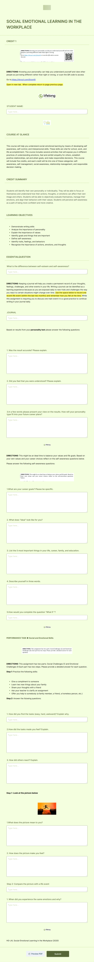 Social Emotional Learning In The Workplace Test Form Template