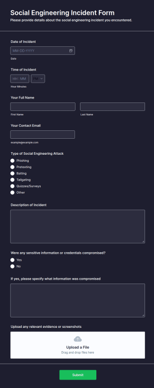 Social Engineering Incident Form Template