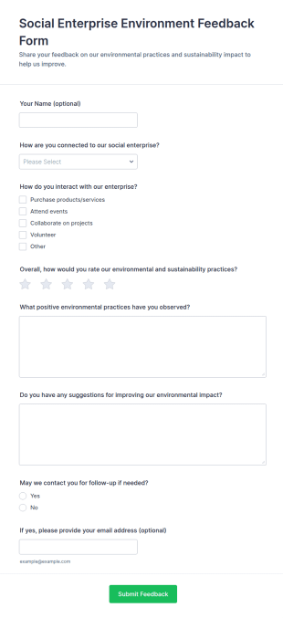 Social Enterprise Environment Feedback Form Template