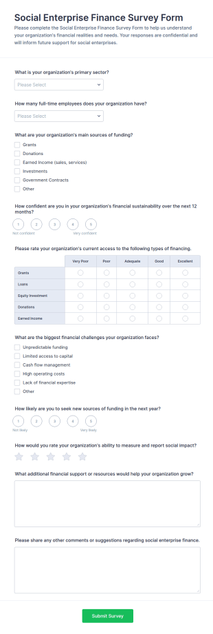Social Enterprise Finance Survey Form Template