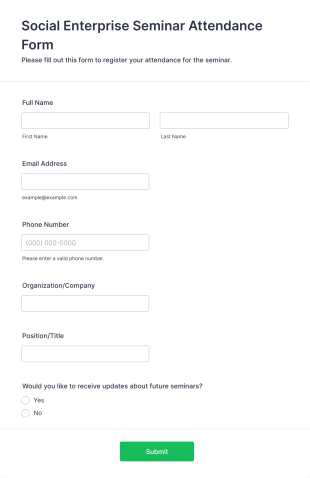 Social Enterprise Seminar Attendance Form Form Template
