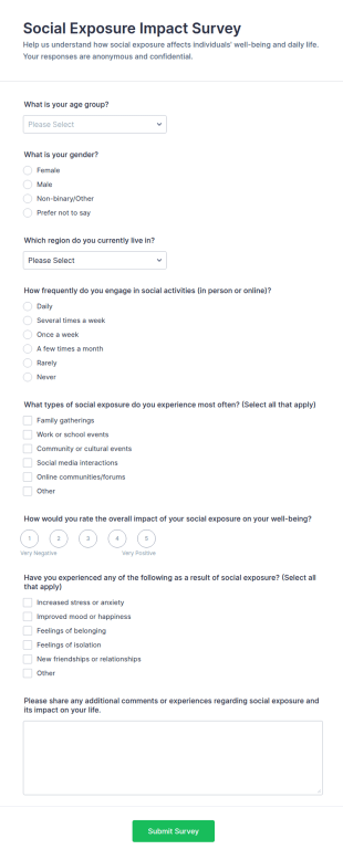 Social Exposure Impact Survey Form Template