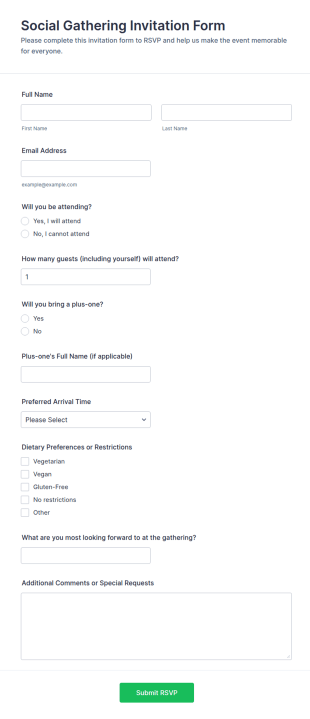 Social Gathering Invitation Form Template