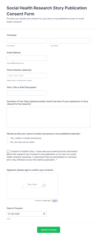 Social Health Research Story Publication Consent Form Template