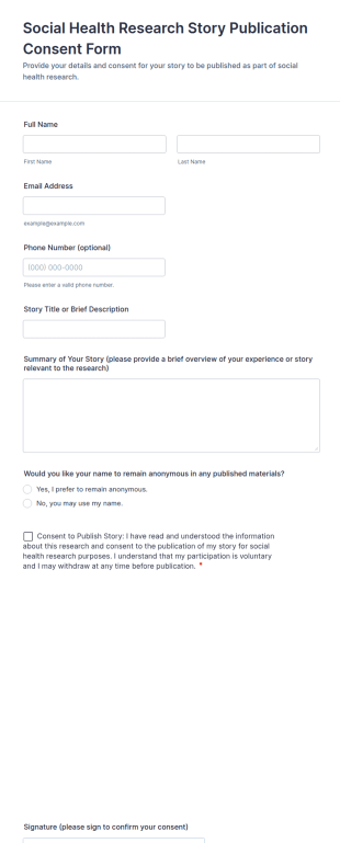 Social Health Research Story Publication Consent Form Template