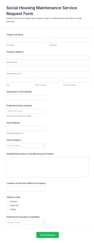 Social Housing Maintenance Service Request Form Template