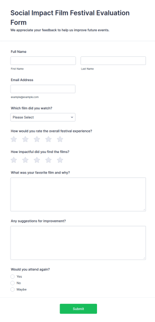 Social Impact Film Festival Evaluation Form Template