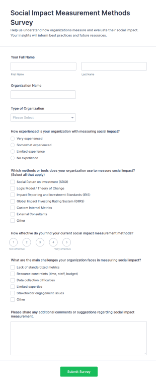 Social Impact Measurement Methods Survey Form Template