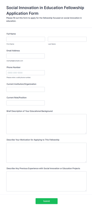 Social Innovation In Education Fellowship Application Form Form Template