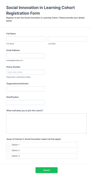 Social Innovation In Learning Cohort Registration Form Template