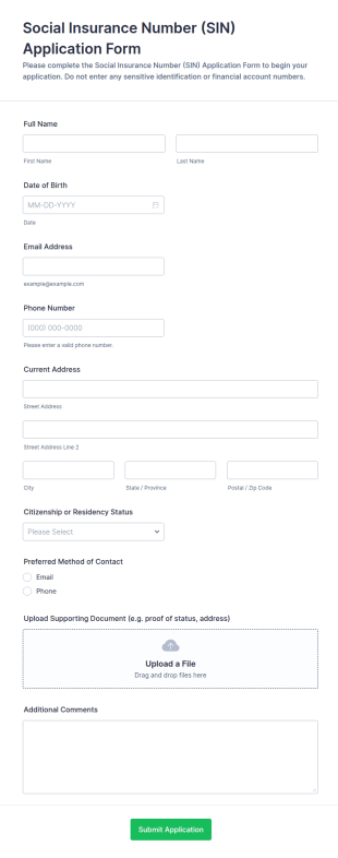 Social Insurance Number Application Form Template