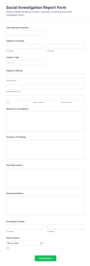 Social Investigation Report Form Template