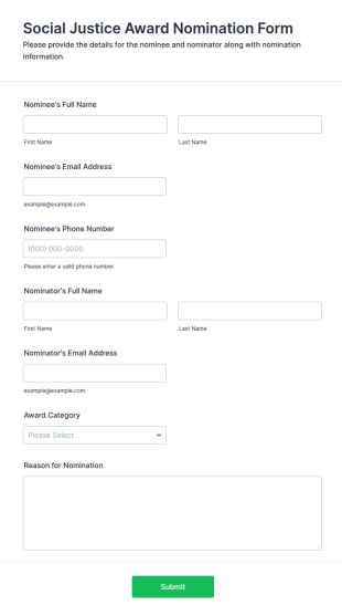Social Justice Award Nomination Form Template