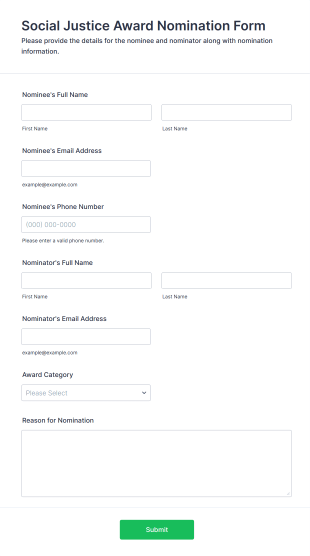 Social Justice Award Nomination Form Template